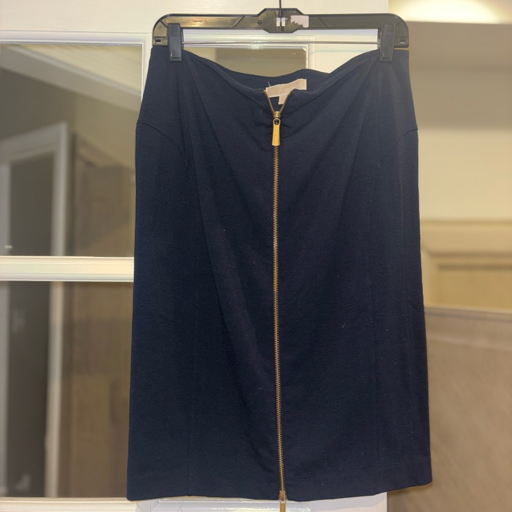 MK Elegant Navy Skirt with Gold Zipper
